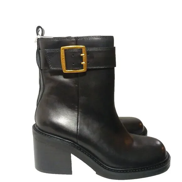 Vince Camuto Bembonie Leather Buckle Side Zip Ankle Boots Black 8.5M $150 MSRP - Picture 6 of 11